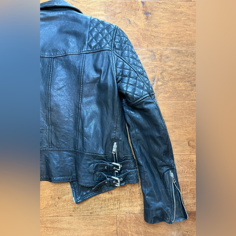 AllSaints Walker Quilted Leather Moto Jacket Black Buckle US 6 - Picture 11 of 13